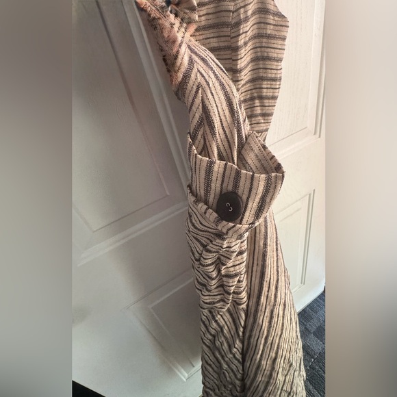 EVA FRANCO Dress SIZE 4P-NWT. Linen Blend Striped Button Front Midi Made in USA - Picture 6 of 14